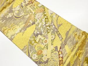 雲に御所車・花々模様織出し袋帯